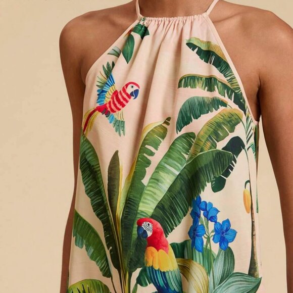 Summer Beach Tropical Print Short Halter Dress sz M - Picture 2 of 5